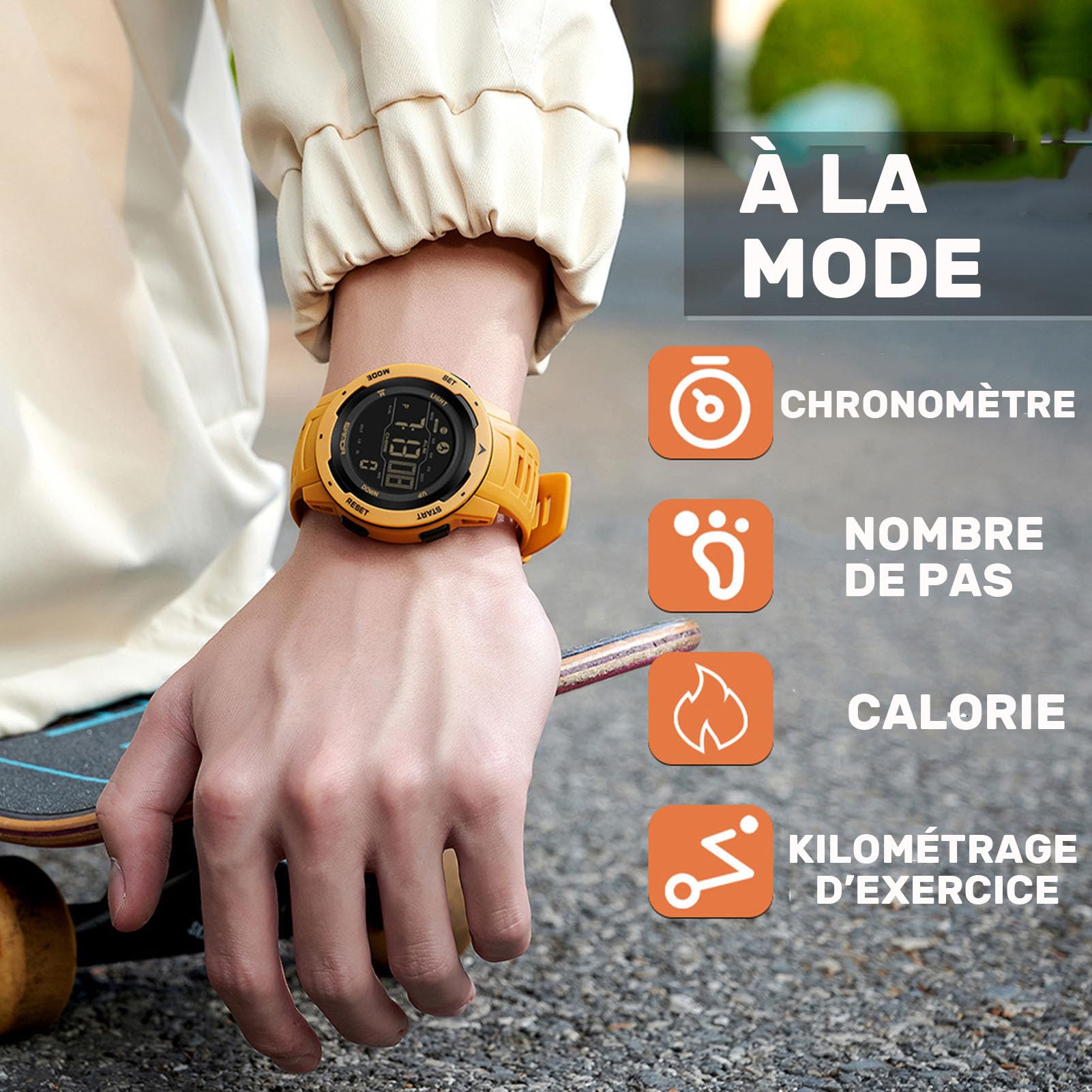findtime Sportuhr, digital, militärisch, wasserdicht, 50 m, mit Stoppuhr, Alarm, Countdown, doppelte Zeit, Schwarz , Riemen
