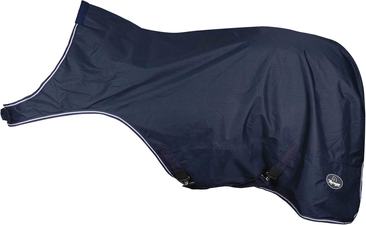 Marengos – Kuscheldecke | Fahrmaschinendecke mit Fleecefutter | Longierdecke mit Kreuzgurten | Wasserdicht und atmungsaktiv | Pferdedecke in Navy 155 cm & 100 g/m² Füllung