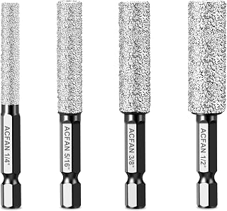 Diamond Drill Bits for Ceramic, Porcelain, Tile, Glass, Granite, Marble, Stone - 2-in-1 Sanding Drill Bit for Drill & Polish, No Water Needed with Cooling Wax Hex Shank (1/4 5/16 3/8 1/2 4Pcs)