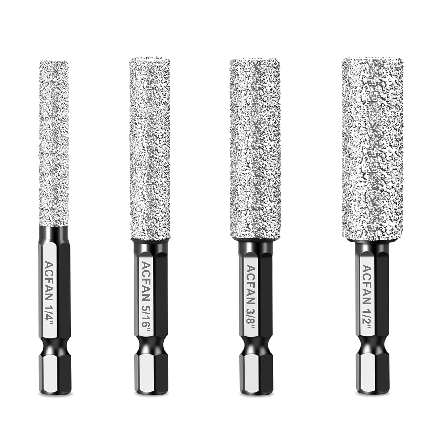 Diamond Drill Bits for Ceramic, Porcelain, Tile, Glass, Granite, Marble, Stone - 2-in-1 Sanding Drill Bit for Drill & Polish, No Water Needed with Cooling Wax Hex Shank (1/4 5/16 3/8 1/2 4Pcs)