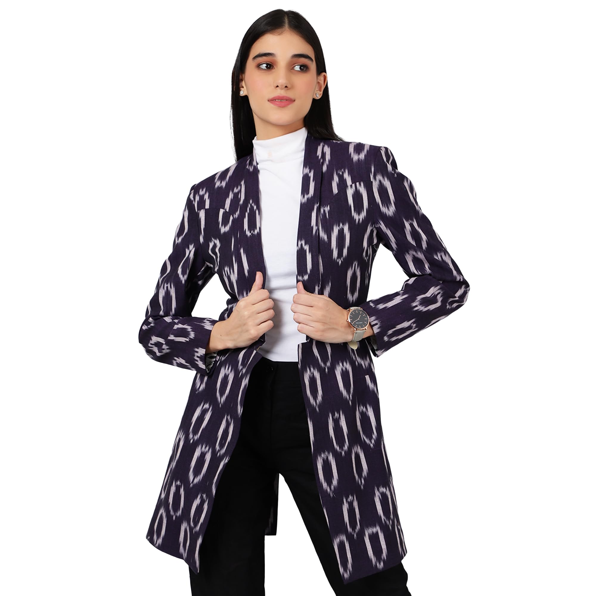 indophilia Women's Ikat Purple Cotton Blazer-picture-25