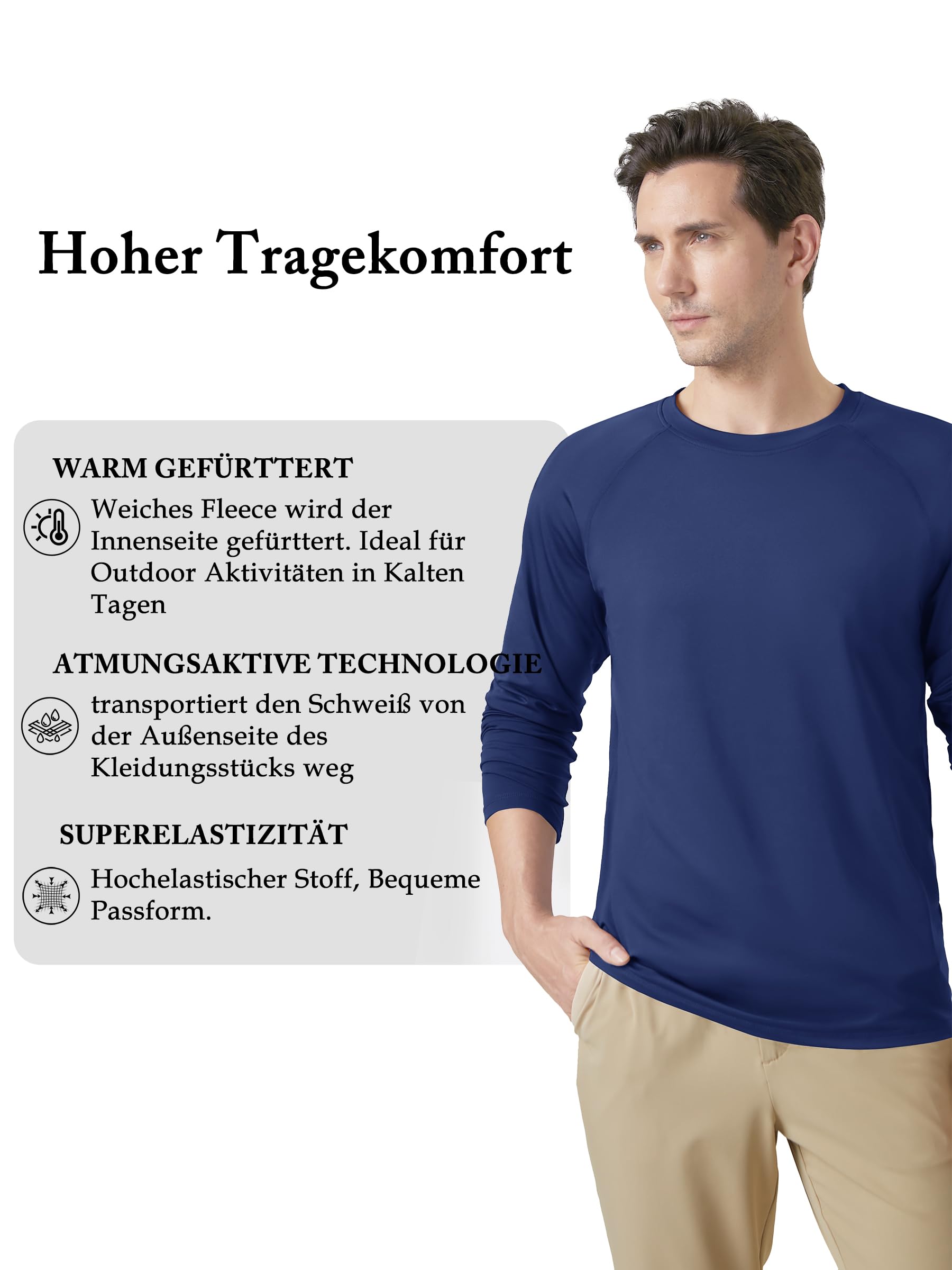 KEFITEVD T-shirt à manches longues pour homme avec intérieur en polaire - T-shirt thermique à manches longues - Pour l'hiver et l'automne