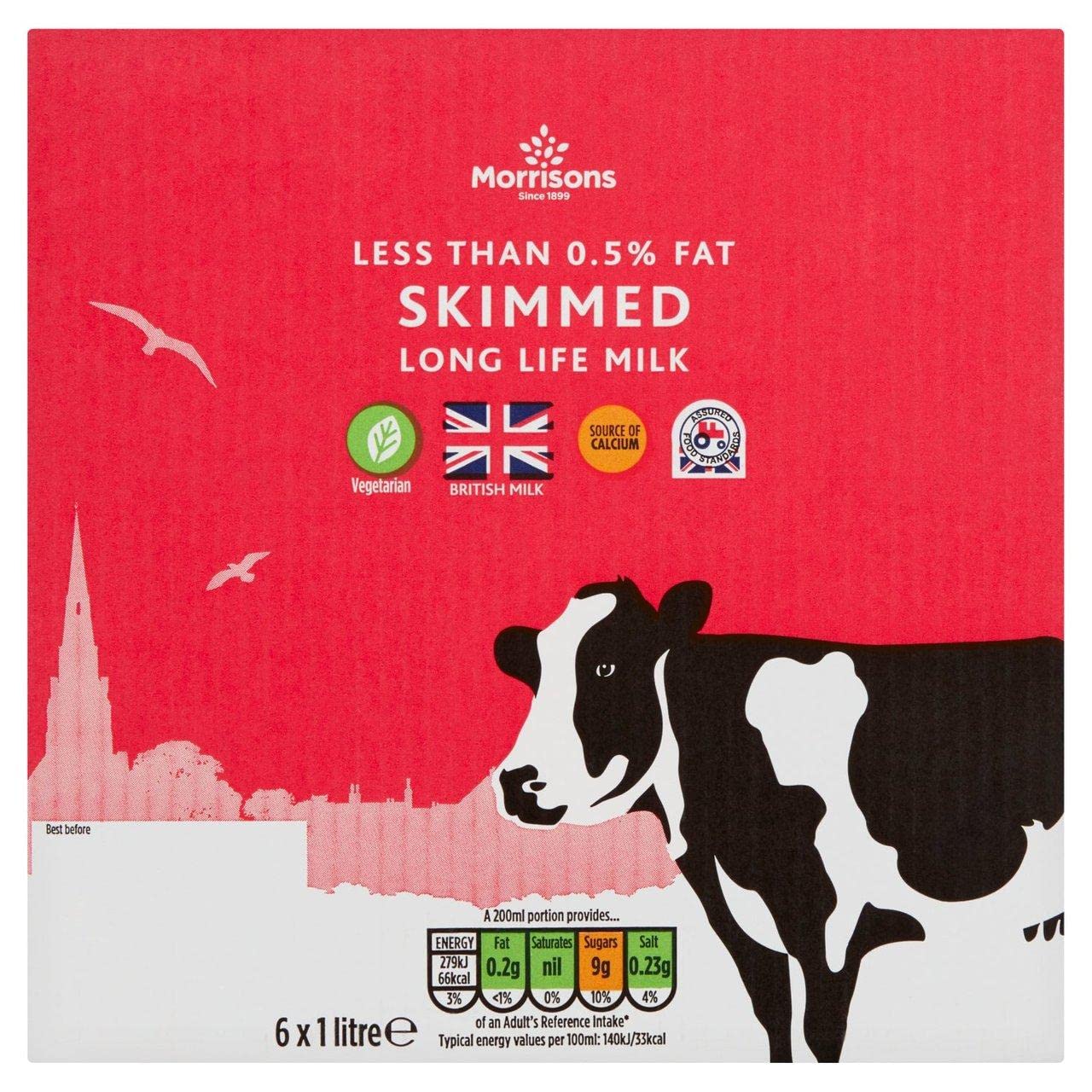 Morrisons British UHT Skimmed Milk, 6 x 1L