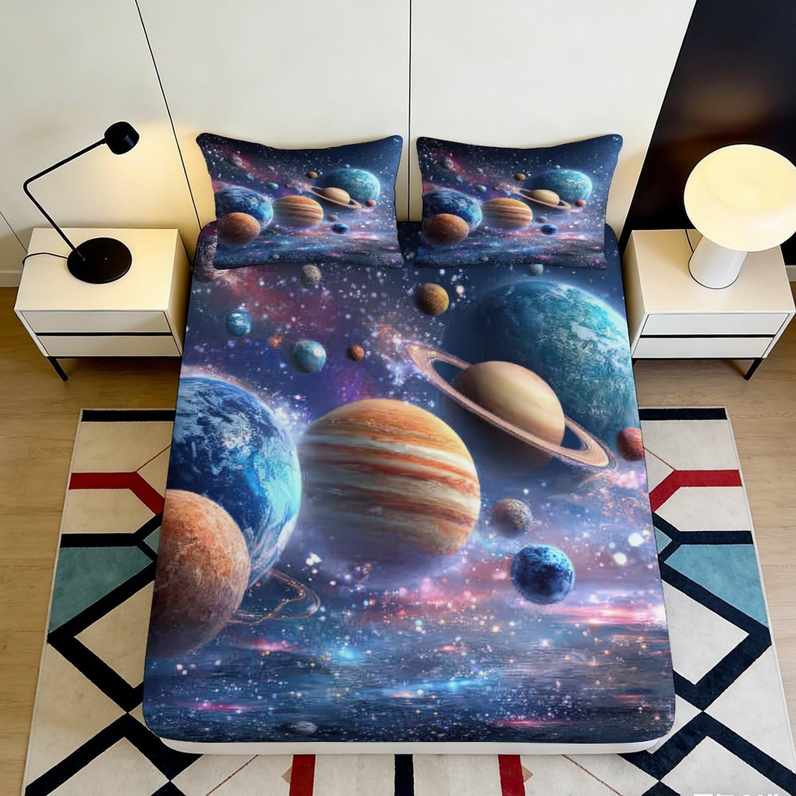 3D Printed Solar System Fitted Sheet Microfiber Soft Planet Space Nebula Mattress Cover Bedroom Decor Dorm Mattress Protector 90x200x25cm