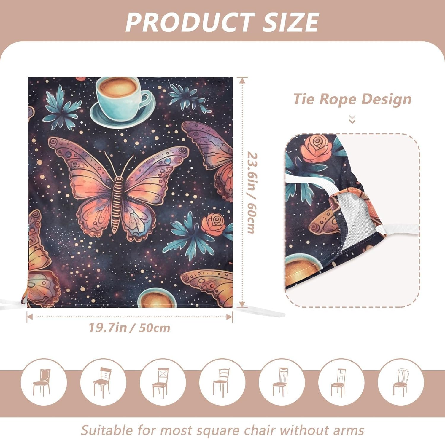 ALAZA Butterflies Coffee Chair Back Cover Set of 6, Washable Reusable Removable Chair Slipcovers Decorative Chair Cover for Home Kitchen Wedding Party