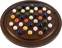 Vista 6 de Juego de solitario grande hecho a mano de madera maciza con 36 canicas de mármol natural, juegos de mesa redondos clásicos gruesos para adultos