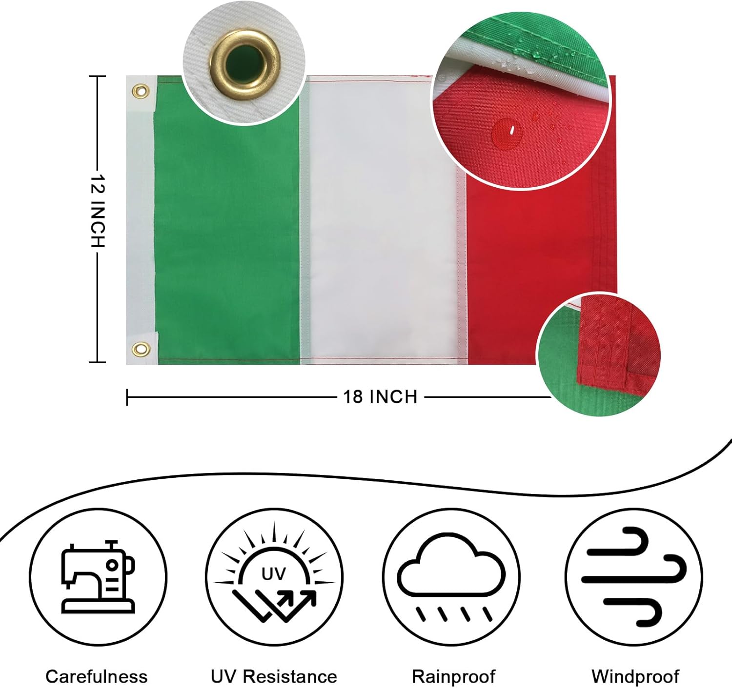 Italian Flag 12x18 Inches Outdoor Small Italian National Boat Flags Vivid Color Italy Flag with 2 Brass Grommets - Image 3