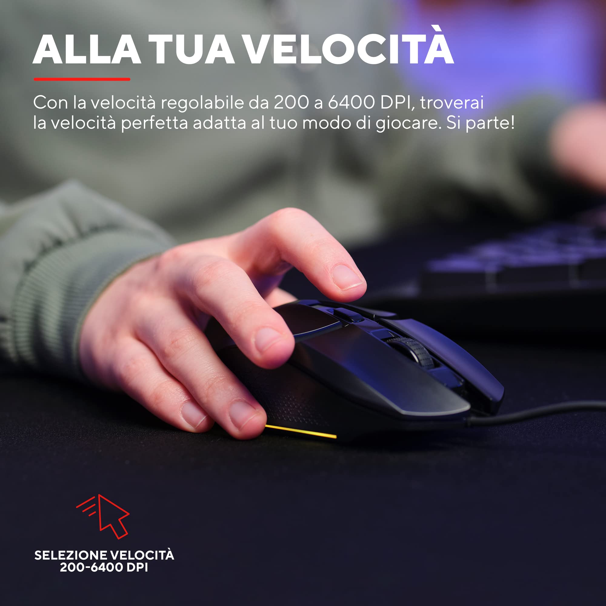 Trust Gaming GXT 109 Felox Mouse Gaming con 6 Pulsanti Programmabili, Illuminazione LED Multicolore, Software Incluso, 200-6400 DPI, Mouse con Filo USB 150 cm per PC, Portatile, Computer - Nero
