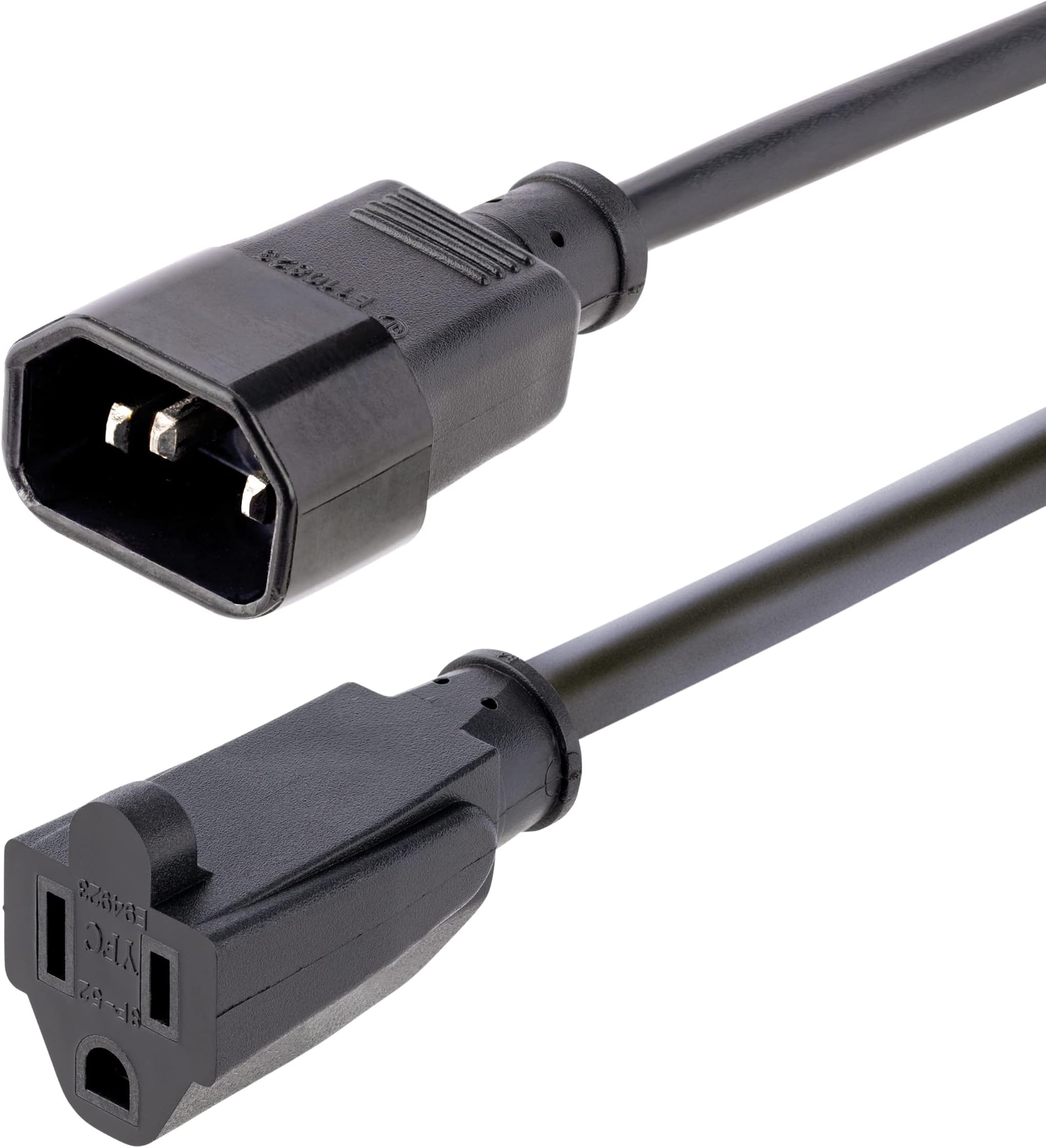 1ft (0.3m) Power Extension Cord, IEC 320 C14 to NEMA 5-15R, 10A 125V, 18AWG, Black Computer Power Extension Cord, AC Outlet Extension Cable for Network Equipment, UL Listed (PAC100)