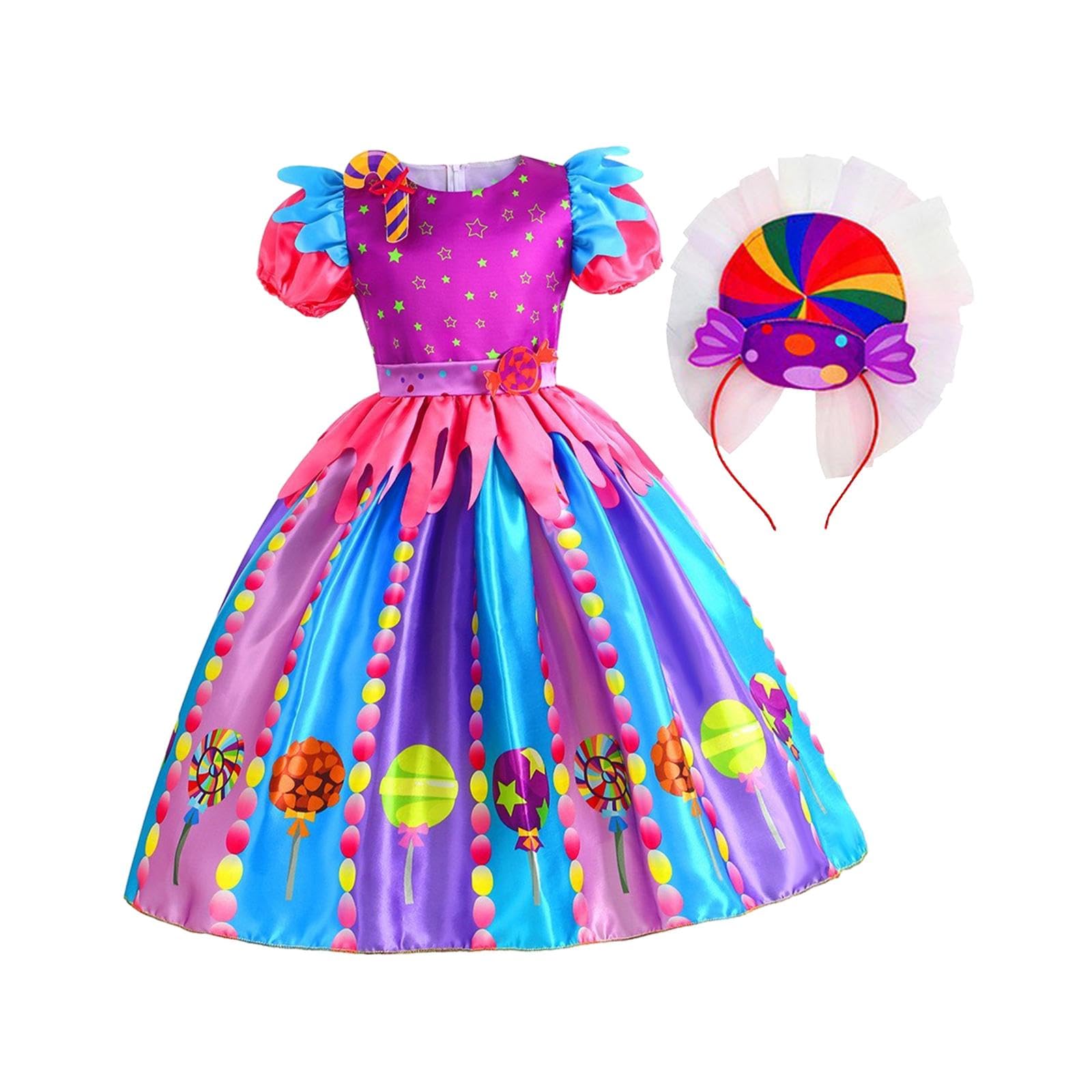 Oshhni Abito da bambina, vestito da caramella, abito da principessa, manica corta, abito arcobaleno, per spettacoli di carnevale, feste in, 120 cm