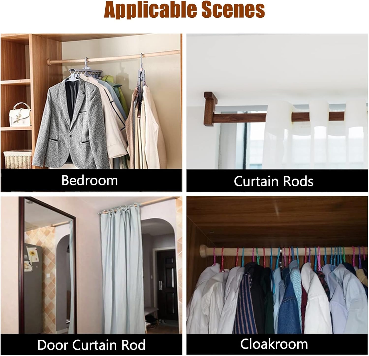 Wall Mounted Closet Rods with End Supports, Portable Removable Garment Bar for Laundry Room/Clothing Store, Heavy Duty Solid Wood, Load 70Kg/154Lbs/Rod Length-4