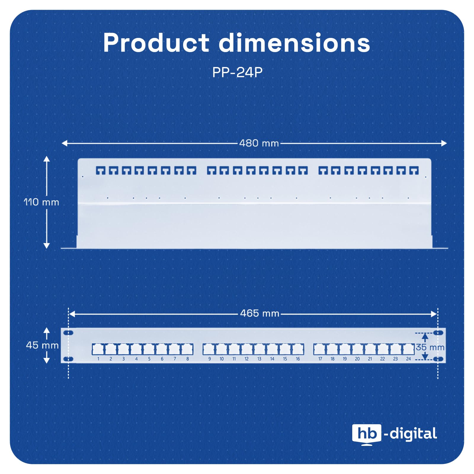HB-DIGITAL CAT 6a Patchpanel Verteilerfeld Patchfeld 19" Zoll 24-Port 10 Gbps vollgeschirmte RJ45 Buchsen LSA-Leisten Schneidklemmen AWG 22-26 TIA568A + TIA568B PoE++ Unterstützung - Hellgrau