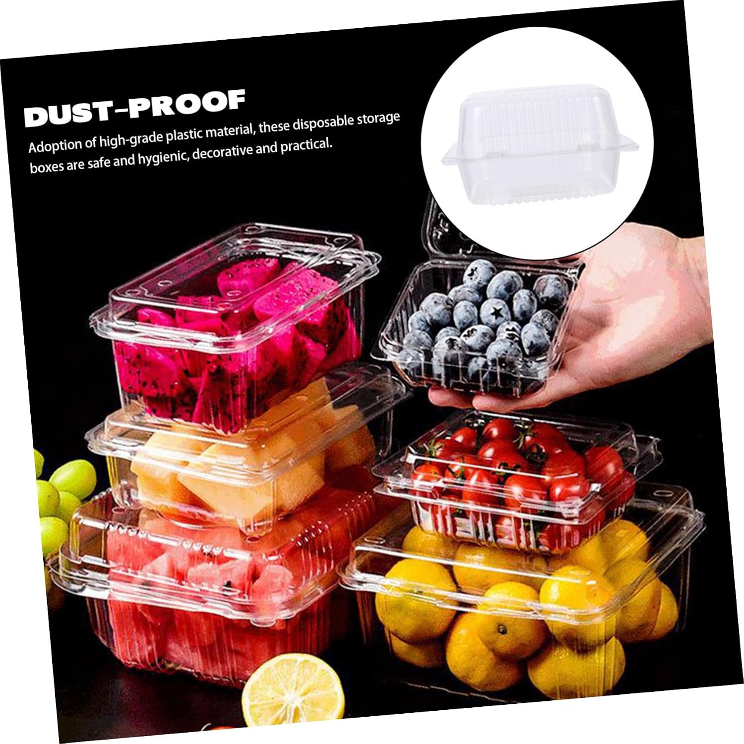 SHOWERORO 50pcs Transparent Fruit Preservation Boxes Plastic Food Storage Containers for Cakes and Sandwiches for Parties and Picnics
