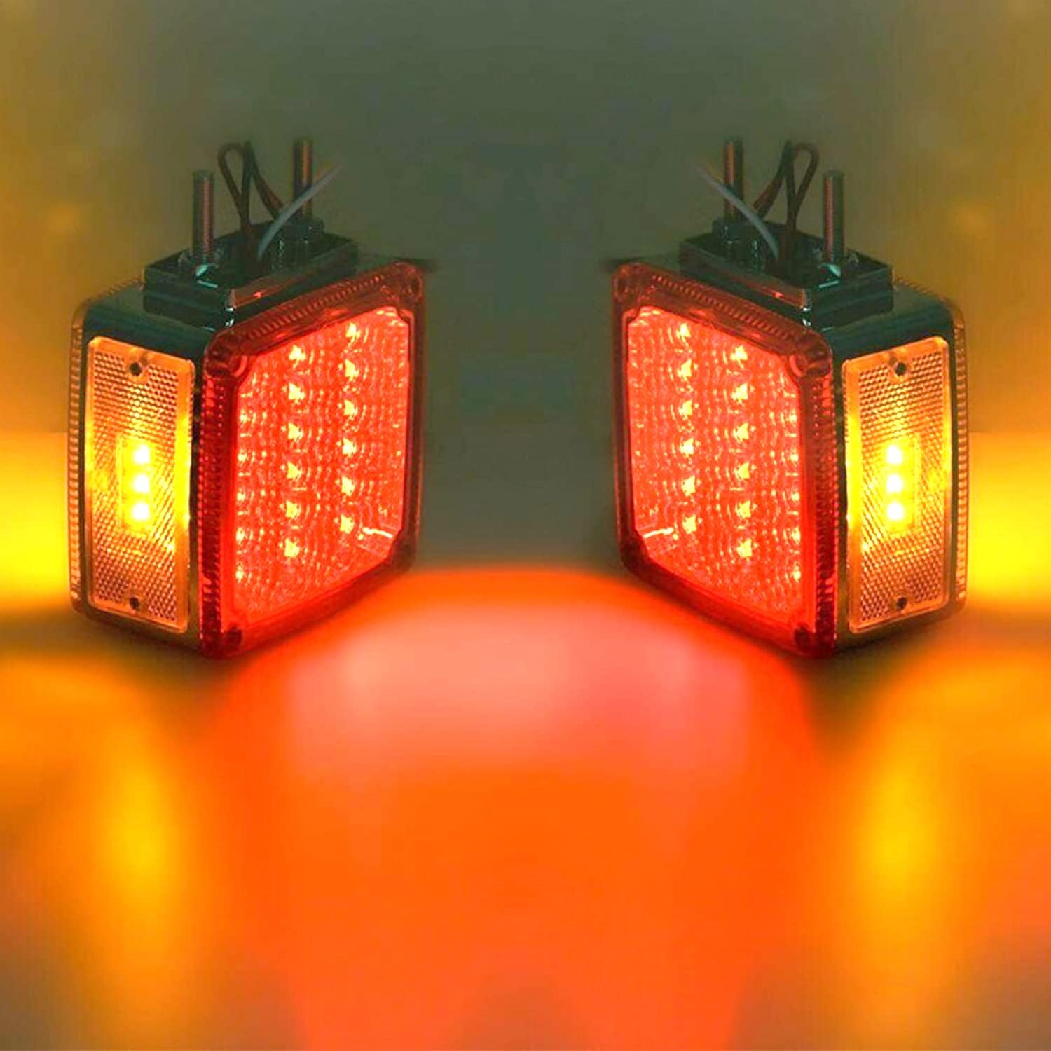 2Pack Truck Trailer Fender Pedestal Turn Signal Light Square Dual Face Amber/Red 51 LED Fender Clearance Lights Stud Mount for Tractor Semi-Trailer Lorry Van Trucks Kenworth Topkick | 51LED AmberRed Square Dual Face Truck Trailer Universal Fit