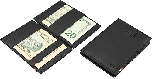 Miniatura 3 de GARZINI Cartera mágica con tirador, cartera minimalista con tarjetero RFID, cartera de cuero para 12 tarjetas, 09 Cuervo Negro, Minimalista