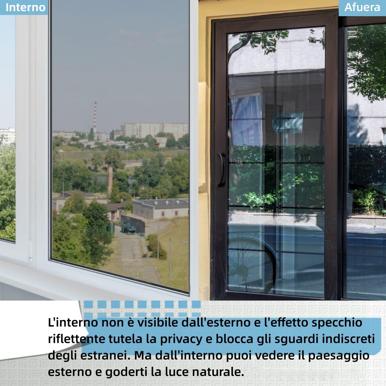 HKC Pellicola Specchio per Vetri Finestre, 44,5 x 400 cm Pellicola per Protezione Solare Autoadesiva, Pellicola Privacy Finestre Anti UV, Pellicola Termica per Finestra Adatto per Ufficio Casa