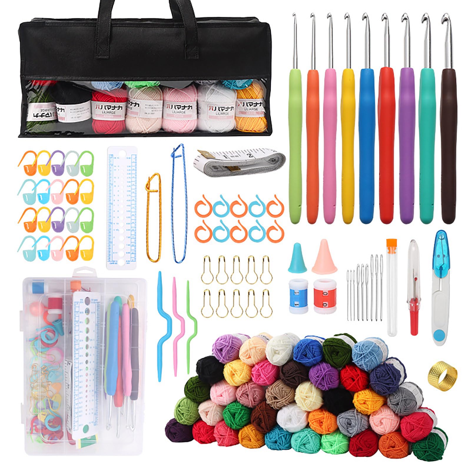 Kelisdi Il set di uncinetti per principianti include 9 gomitoli di 40 colori per uncinetto con occhiello grande, per maglieria e uncinetto