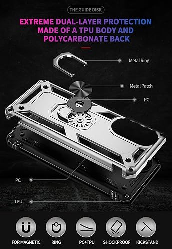 Miniatura 5 de Compatible con Honor X7, funda híbrida resistente con soporte giratorio y placa magnética para Honor X7