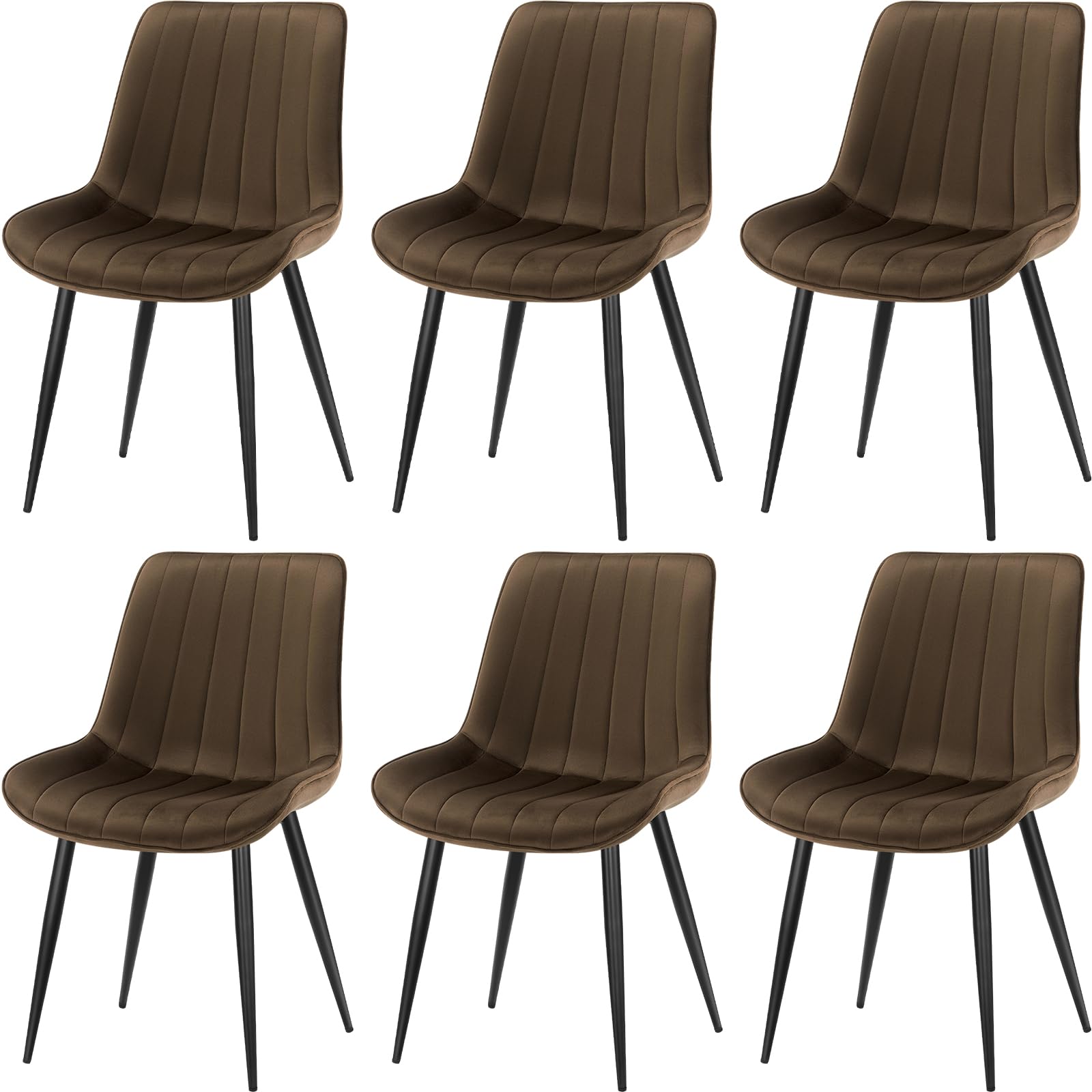LONGTOO Set of 6 Dining Chairs with Velvet Upholstered Seat, Brown