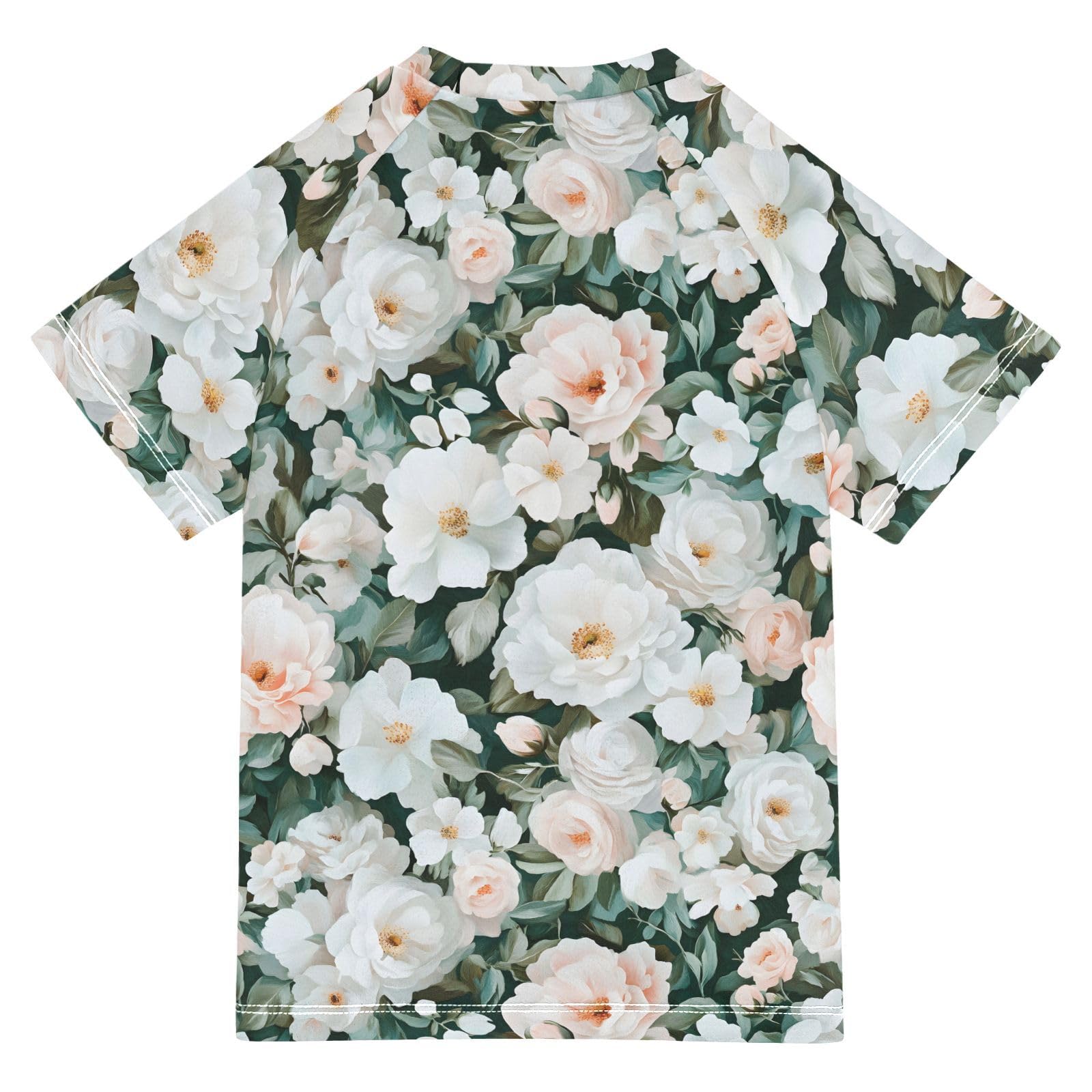 Boys Rash Guard Short Sleeve Swim Shirts for Boys White Camellia Flower Sun Protection 7-8T