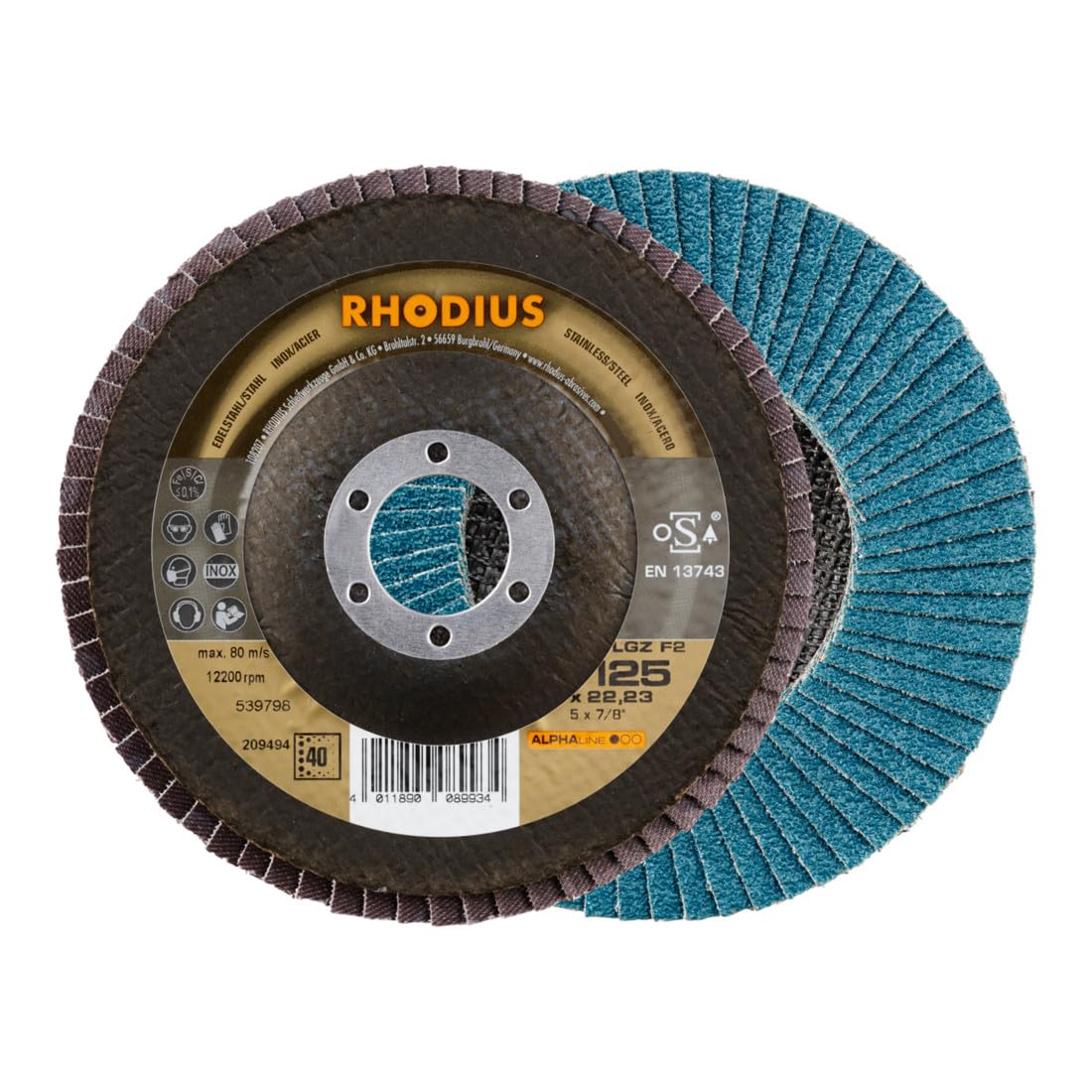 RHODIUS SARL Disques à lamelles RHODIUS Inox LGZ F2 - Ø 125X22.23 - GR.40 - 209494