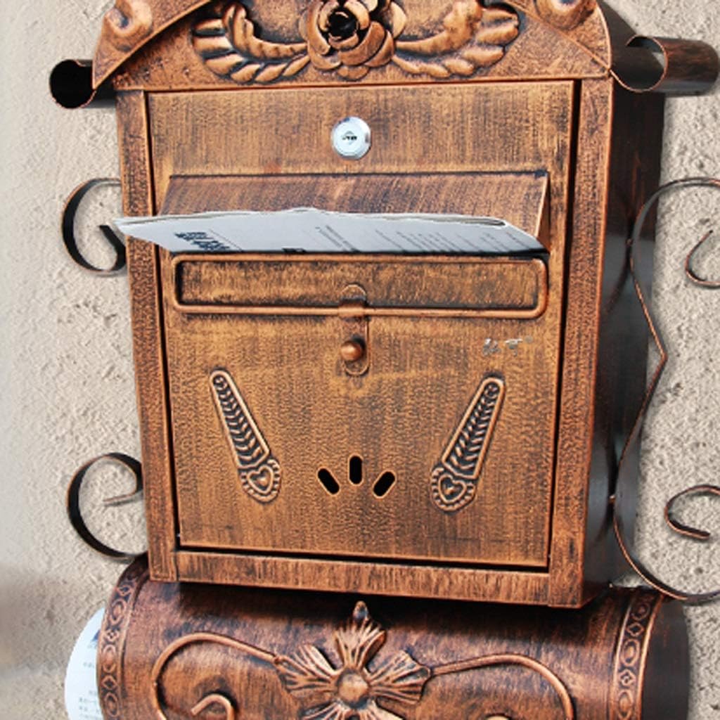 HBJWOV European Lockable Secure Mailbox Wall Mounted Metal Mail Box Newspaper Letter Post Garden Decoration Home Apartment Postbox