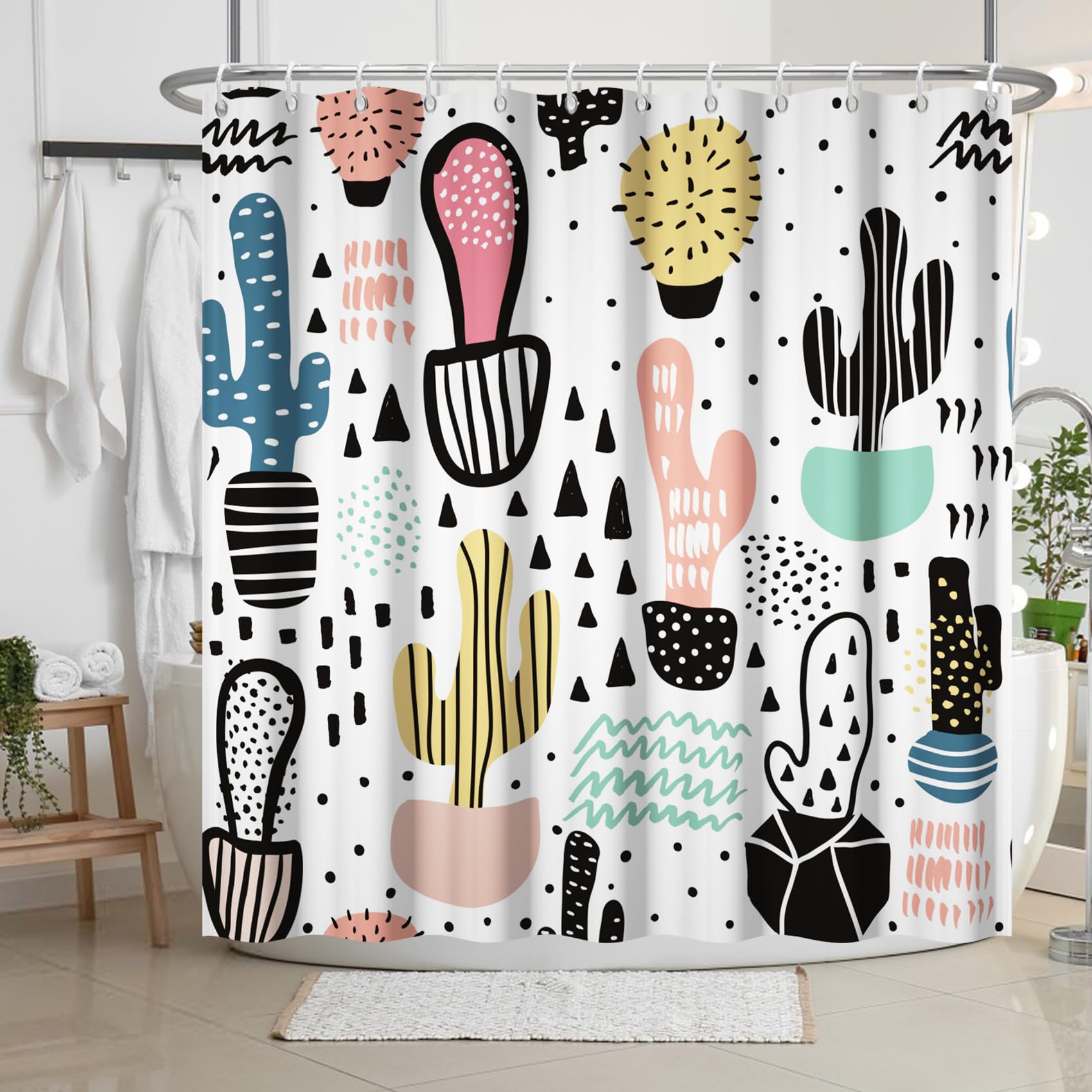 Bovlleetd Kaktus Pflanze Duschvorhang 180x180 cm Cartoon Bunte Wstenkaktus  fr Kinder Badezimmer Vorhnge Dekor, Wasserdicht, Waschbar Polyester  Badevorhnge mit 12 Haken fr Badezimmer, Badewanne : Amazon.de: Kche,  Haushalt & Wohnen