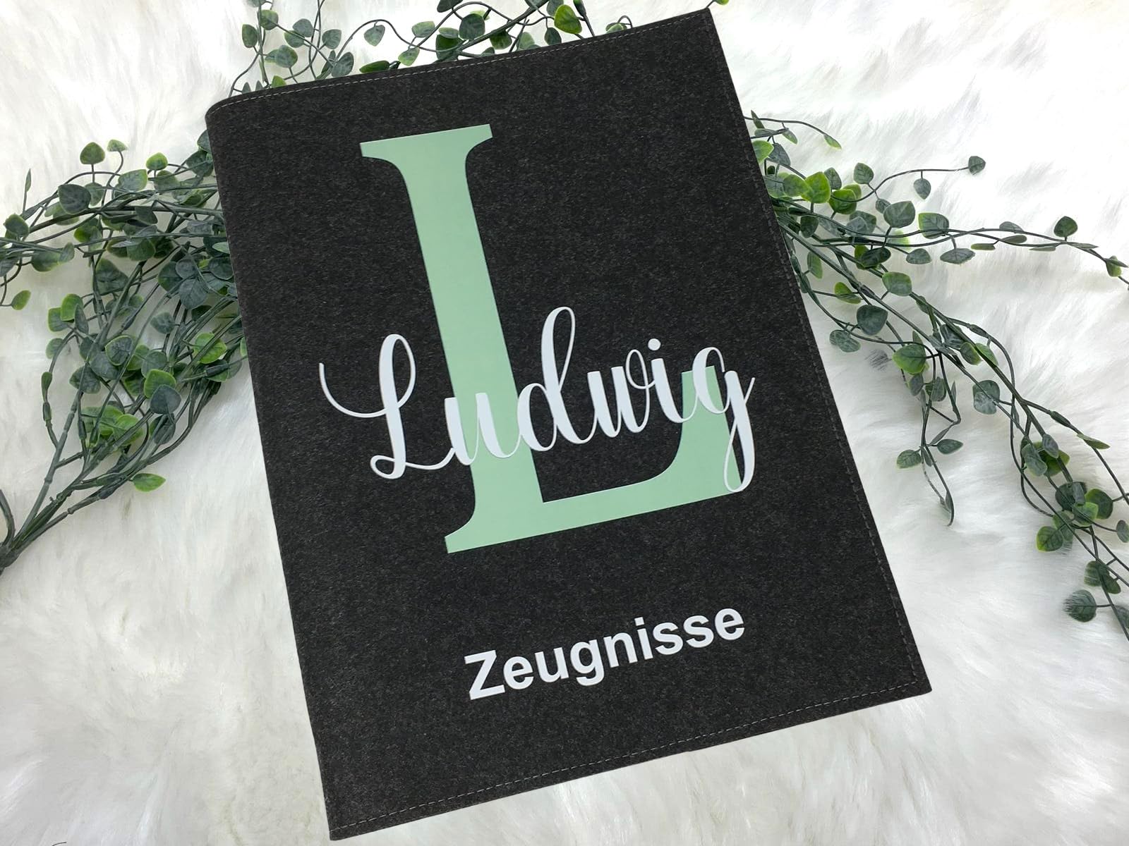 Zeugnismappe mit Namen - Mädchen und Jungen - Personalisiert Filz A4 Buchstabe Mint - Dokumenten Urkunden Mappe Kinder - Hefter Zeugnisse - Sichtbuch