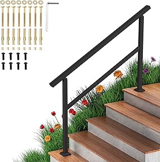 Aatrixkit Handrails for Outdoor Steps, 5 Steps Stair Railing, Black Wrought Iron Stair Handrail with Installation Kit, Porch Railing