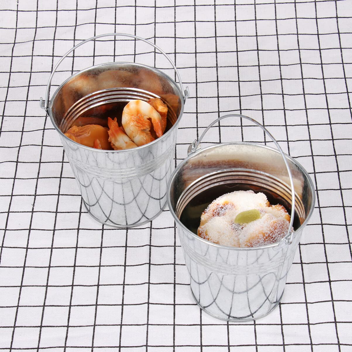 Operitacx 6 Mini Secchielli Per Patatine Fritte, In Stagnata, Per Snack, Patatine Fritte, Contenitori Per Il Ghiaccio, Con Manici, 10,5 X 7,2 X 10,5 Cm (argento - 5