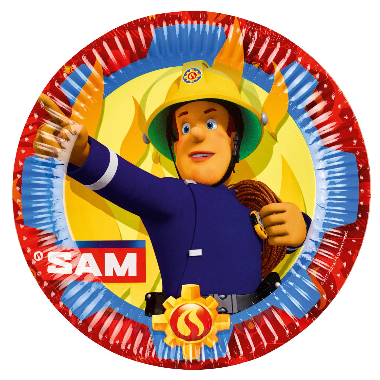 Amscan Multicoloured 9902175-66 Fireman Sam Plates, Pack Of 8, Diameter 23 Cm, Paper, Fireman Sam, Paper Plates, Party Plates, Disposable Tableware, Children's Birthday Party