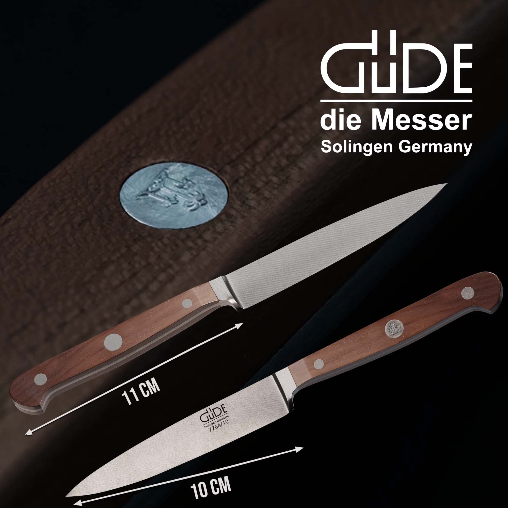 GÜDE Solingen Tradition - Spickmesser geschmiedet, 10 cm, Pflaumenholz, F.GÜDE, Office Messer, Handmade Germany, Braun