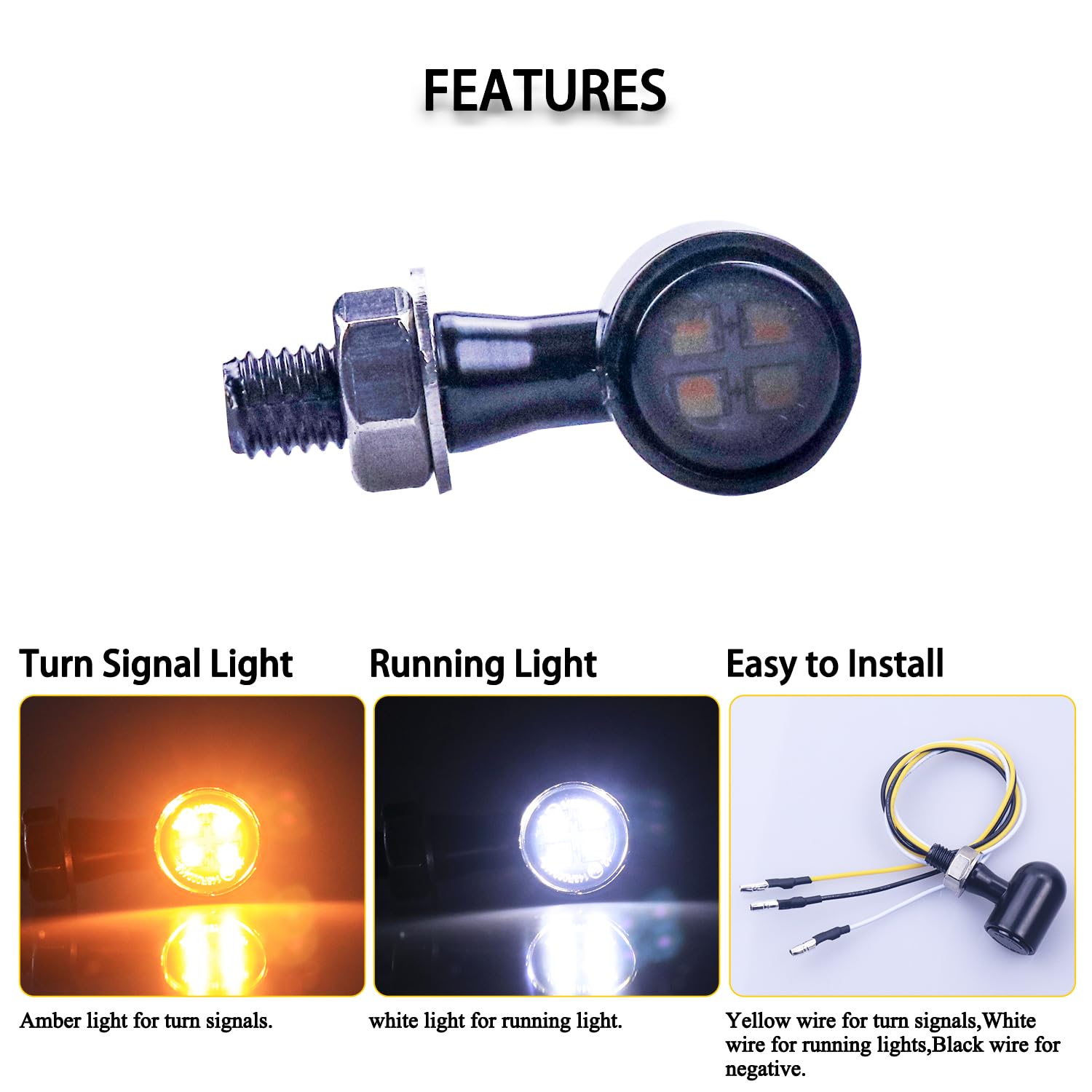 LIUJJYH Universal Motorcycle Front Rear LED Turn Signals, Mini Brake Tail Lights Compatible with Harley K-a-w-a-s-a-k-i Triumph Suzuki Honda Yamaha