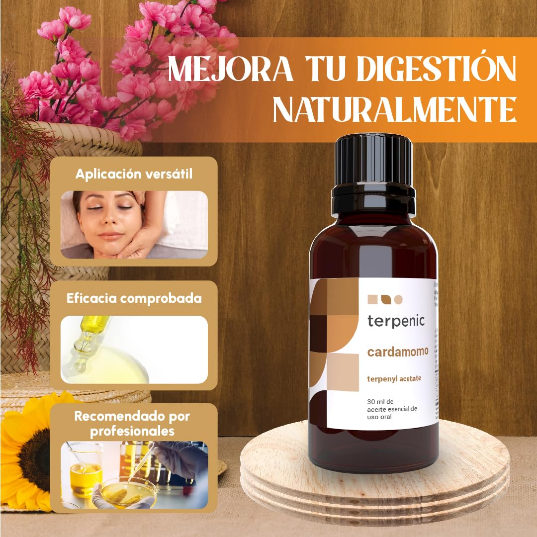 TERPENIC - Aceite Esencial de Cardamomo (Elettaria cardamomum) - 30 ml - Uso Oral – Especiado profesional intenso