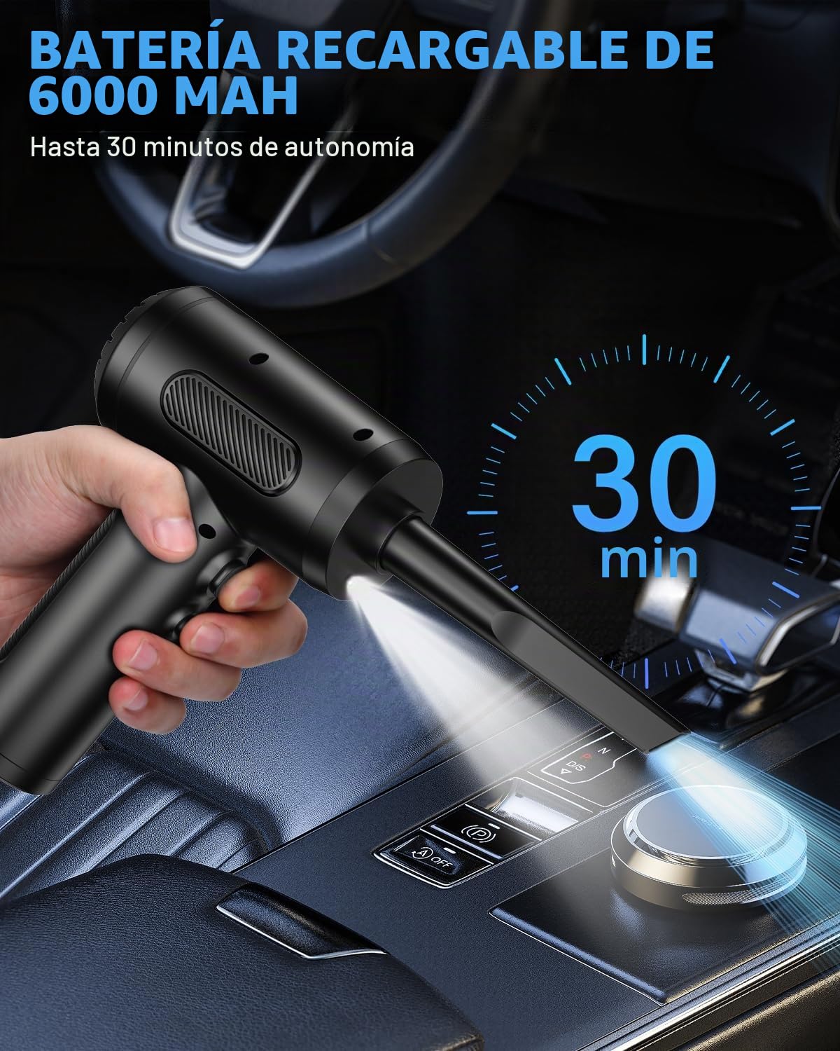 Soplador de Aire para pc, 3 Velocidades 91000 U/min Aire Comprimido Limpieza pc Air Duster, Plumero Electrico USB Recargable con batería de 6000mah para computadora portátil, Teclado, automóvil