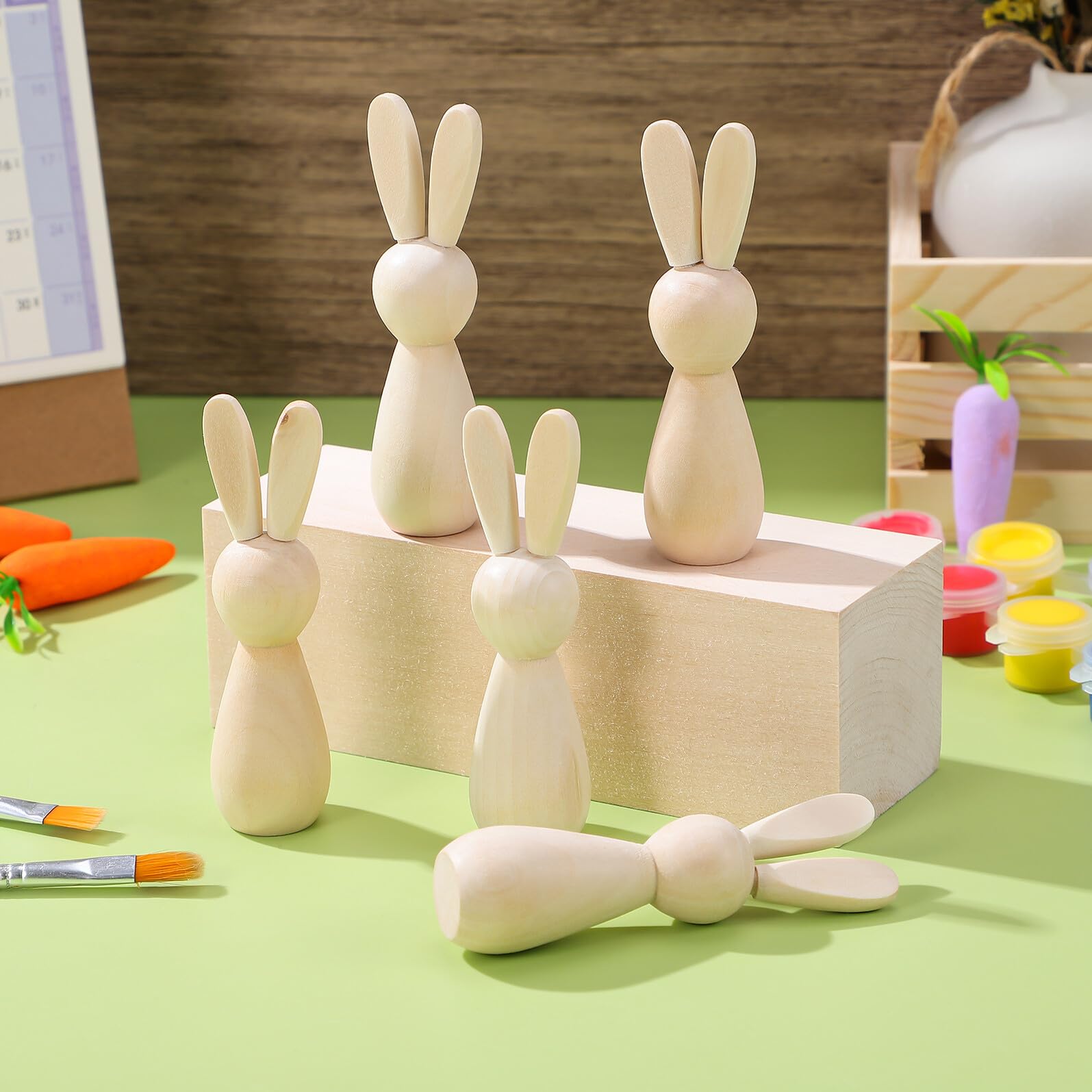 de Figuras de Conejo para Pintar y Bricolaje sin Terminar 5 Piezas de Madera Color Beige para Decoración de Mesa en Habitaciones Infantiles