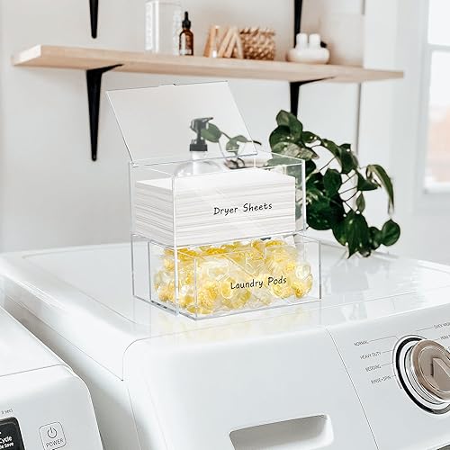 Miniatura 6 de Simetufy Soporte para hojas de secadora, contenedor de hojas de secadora, dispensador de hojas de secadora acrílicas, organizador transparente para