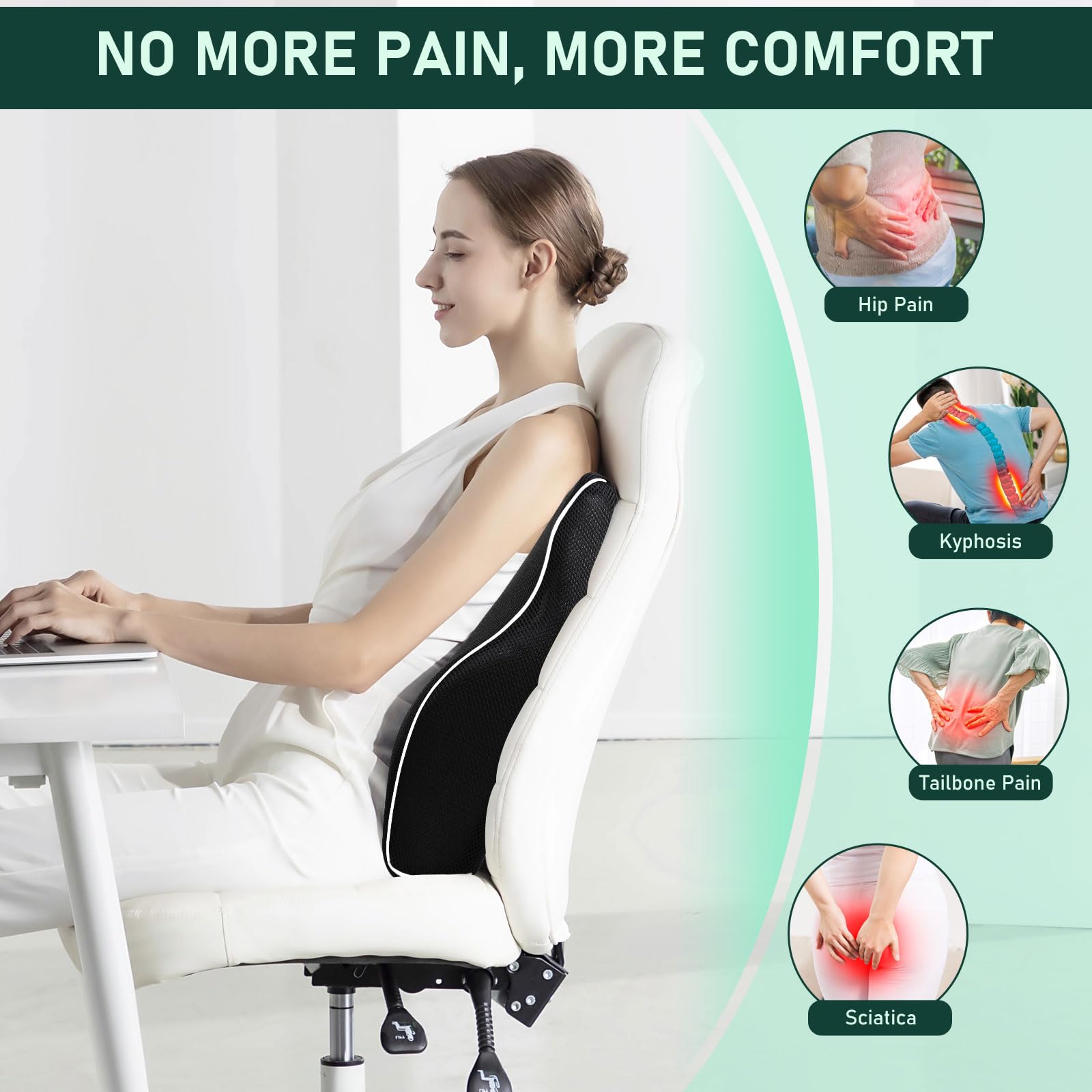 Cuscino Lombare Ergonomico, Cuscino di Supporto Lombare in Memory Foam Cuscino Lombare Sedia Ufficio con Doppie Cinghie Regolabili per casa Ufficio Auto Viaggio
