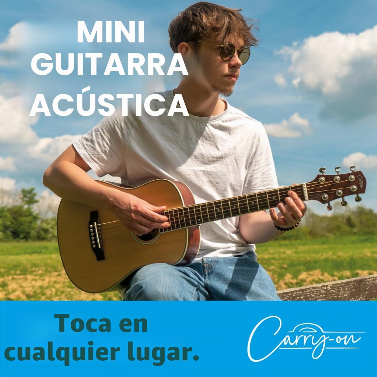 Carry-on Mini guitarra acústica, tamaño 3/4, viajes, educación, cuerda de acero, natural