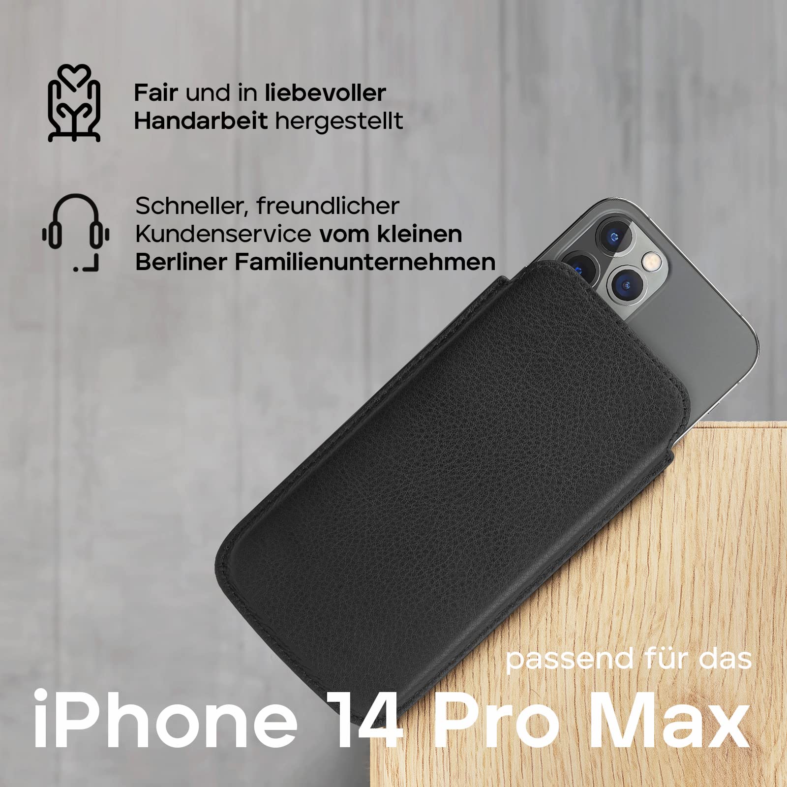 WIIUKA Custodia per iPhone 15 Pro Max, in pelle dalla Germania, ultra sottile, di alta qualità, colore: marrone cognac vintage