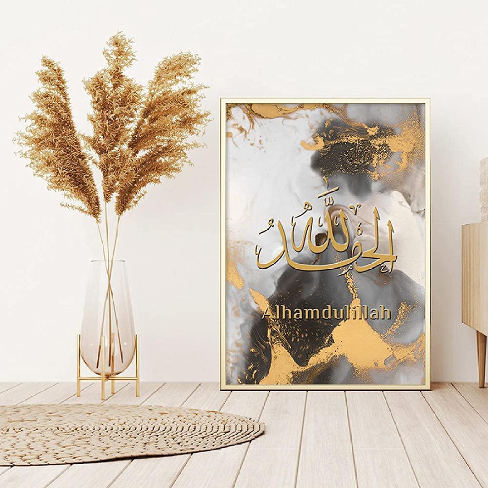 GHJKL Islamitische poster wandfoto's Arabische kalligrafie canvas koran foto's poster islamitische afbeeldingen woonkamer wanddecoratie prints geen lijst 30 x 40 cm x 3 goud