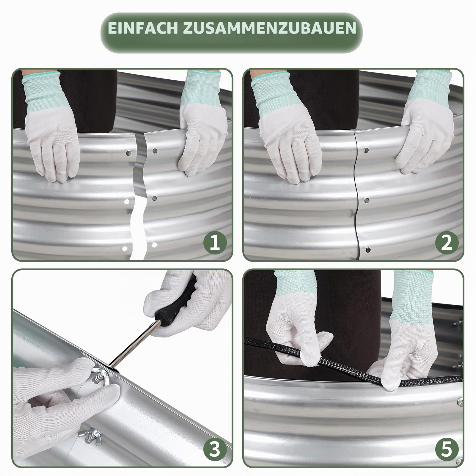 1MORE Verzinktes Hochbeet - Pflanzkübel für den Außenbereich, Hochbeete für Gartenarbeit, 1,2 x 0,6 x 0,3 m, Metall-Gartenbeet für Gemüse, Blumen, Pflanzgefäß Hochbeete mit Werkzeug, Silber, 2 Stück