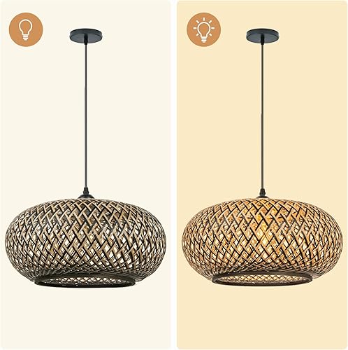 Miniatura 6 de Arturesthome Lámpara colgante tejida de bambú para isla de cocina, araña tejida a mano de tonos negros, luces colgantes hechas a mano para