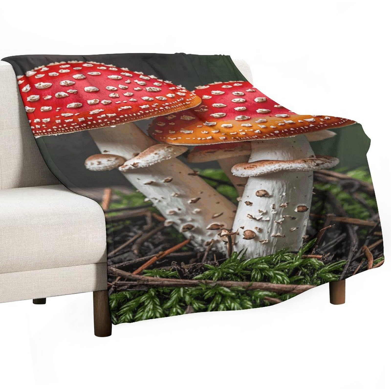 Couverture flanelle douce haut de gamme au motif champignons rouges élégants
