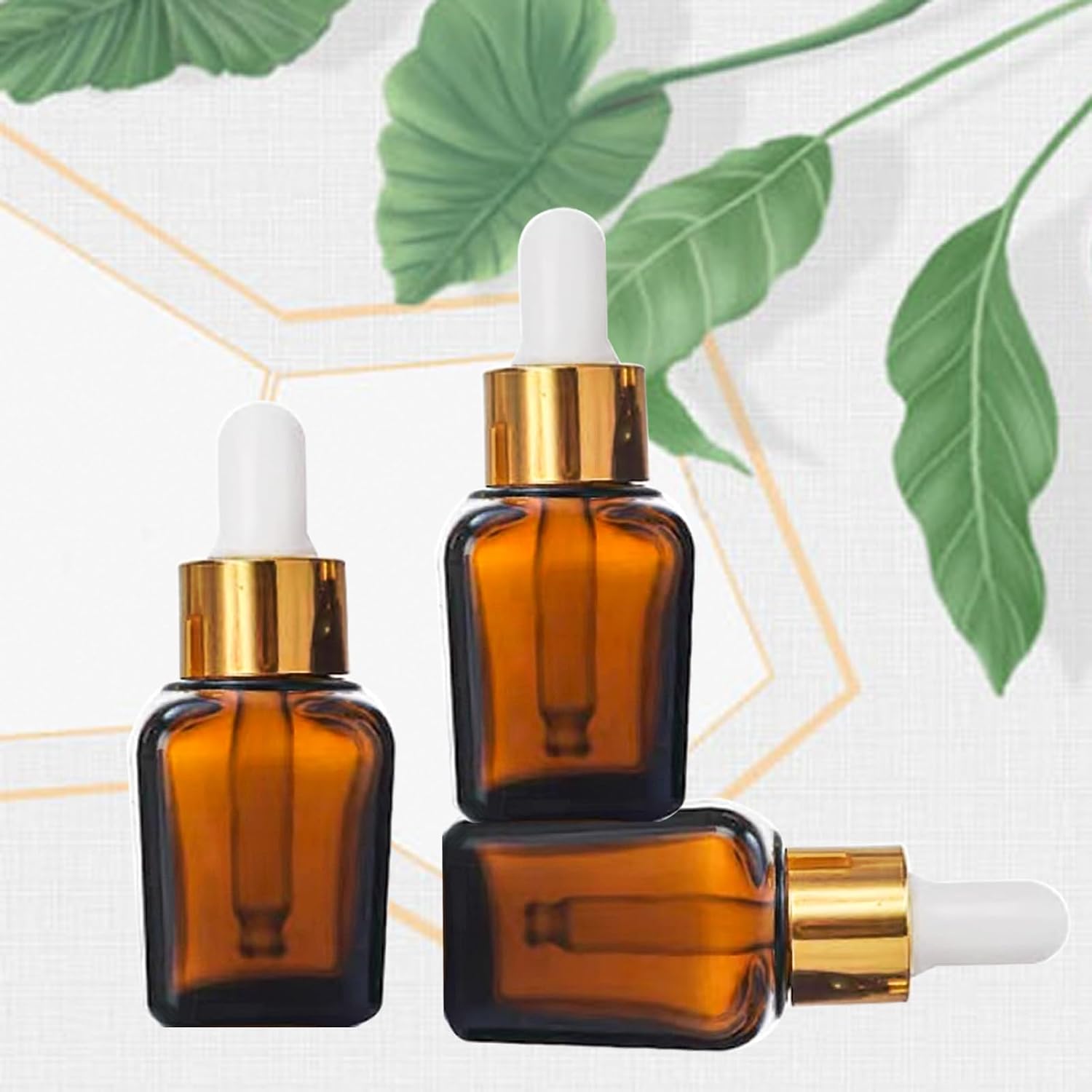 12Pcs 1 oz Square Dropper Bottles for Essential Oils, 30ml Amber Square Bottles with Eye Droppers,tincture bottles,for Essential Oils,Liquids,perfume Travel (Amber -Gold cap)