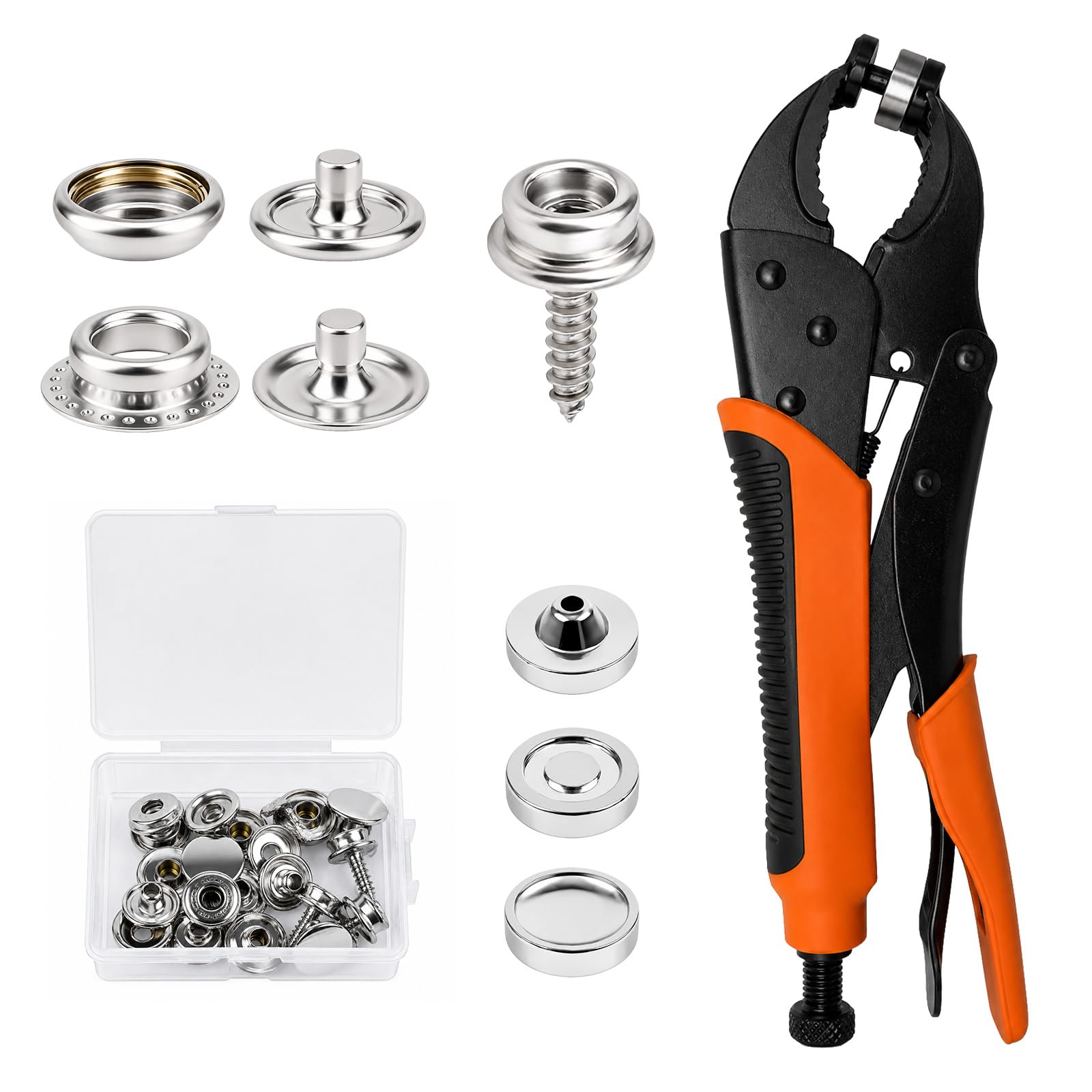 Heavy Duty Snap Fastener Kit with 15mm Snap Pliers and Hole Punch Tool, Metal Snap Installation Tool Set for Boat Covers, Canvas, Leather Repair and Fastener Replacement