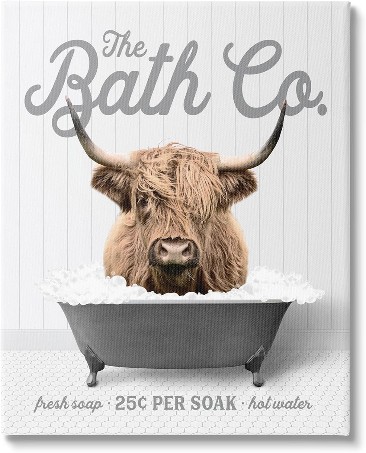 Stupell Industries Highland Cow Bubble Bath Canvas Wall Art by Lettered and Lined