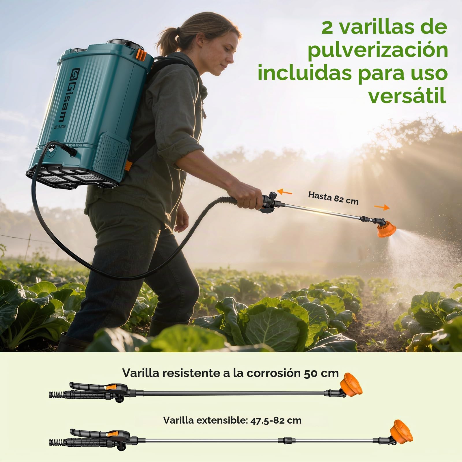 20L Pulverizador de Mochila a Presión con2*2.0Ah Batería Recargable, 120 PSI Pulverizador Electrico con 5 Boquillas Incluidas&Lanza de Acero Inoxidable para Jardín y Agricultura (Sky Blue)