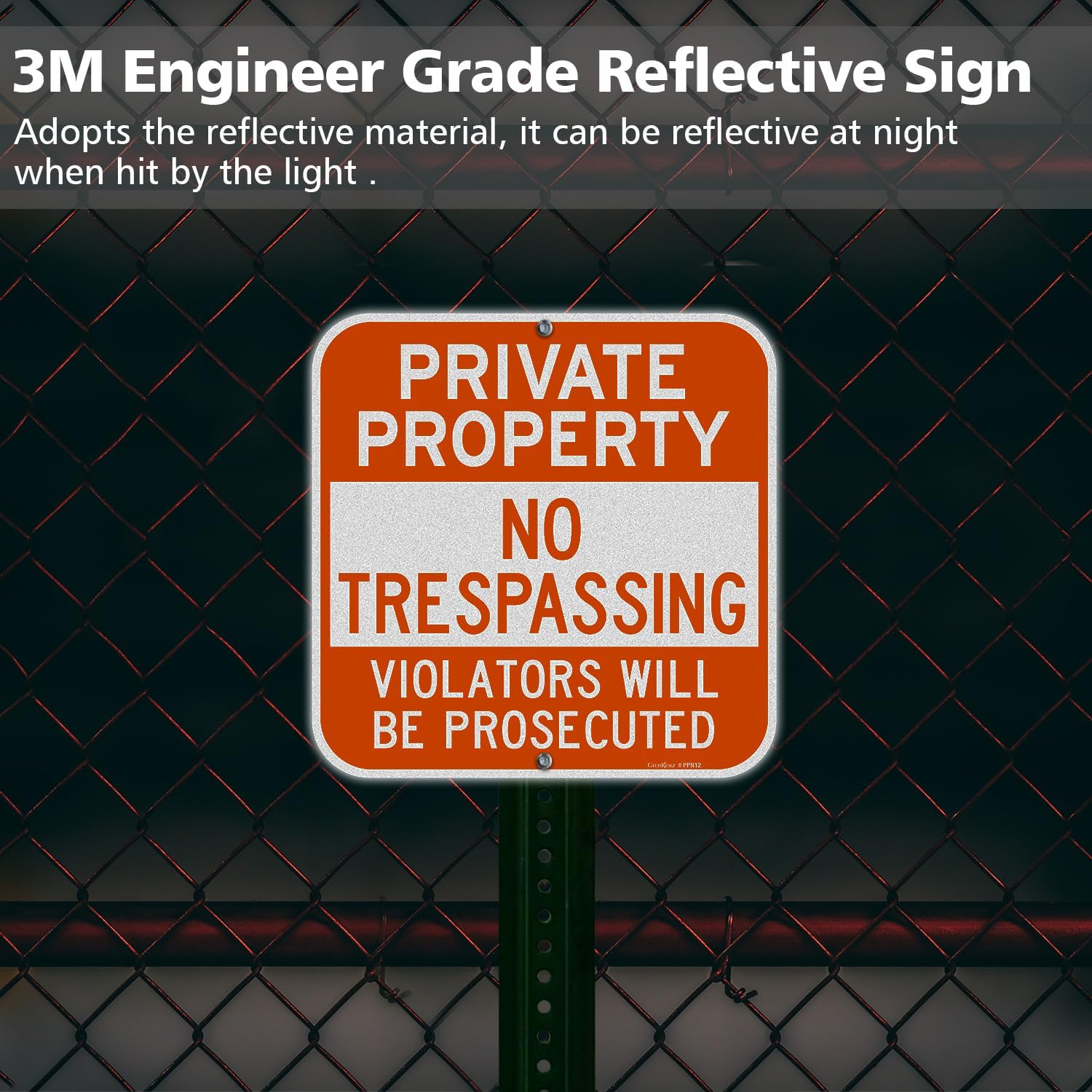GicnKeuz Private Property No Trespassing Sign,12 x 12 Inches Violators Will Be Prosecuted Signs .040 Reflective Aluminum,Waterproof and Fade Resistant,2 Pre-drilled holes,Easy to Install, Indoors and Outdoors Use(4-pack)