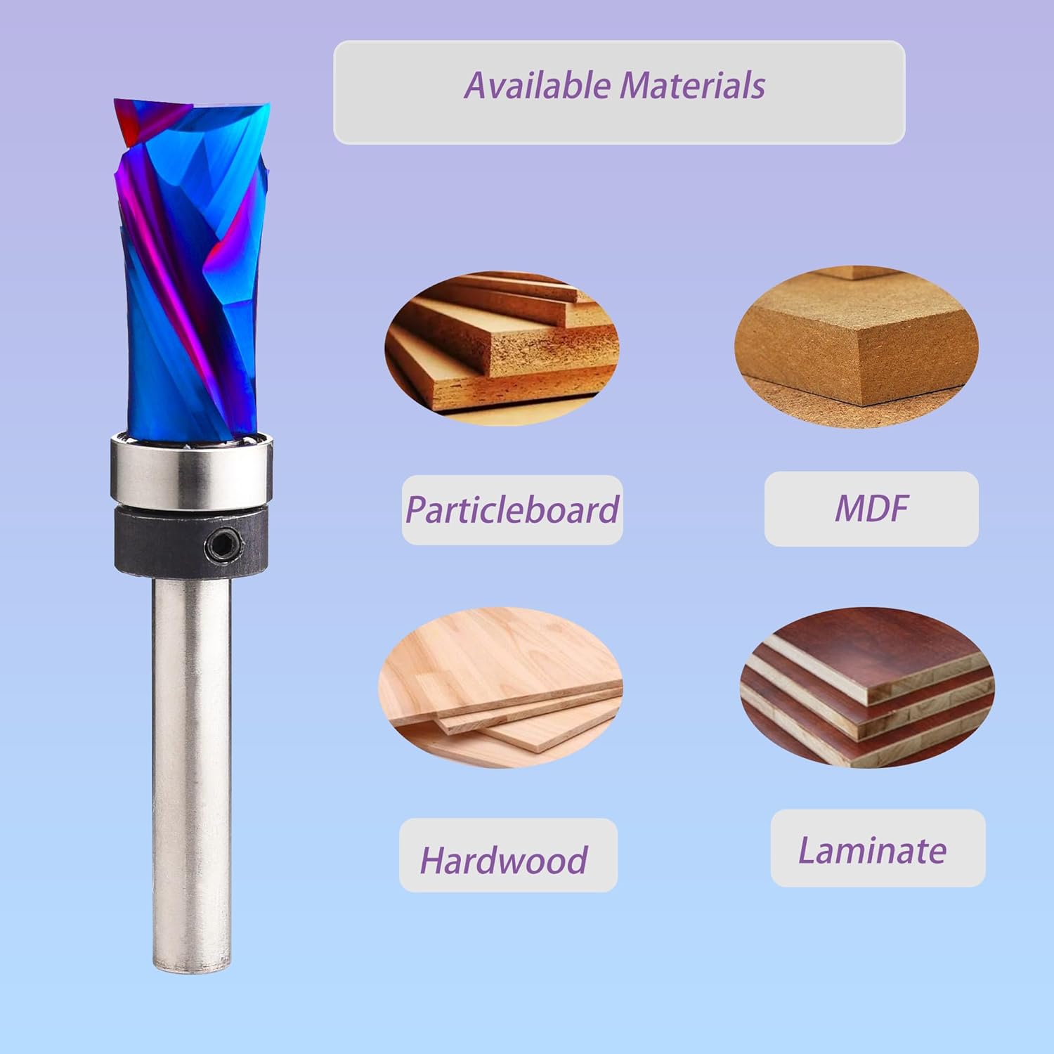 Pattern Router Bit Flush Trim with Compression Spiral Template for Woodworking Trimming Top Bearing End Mill TB1543 1/2" Dia-1" CL-1/4 Shank